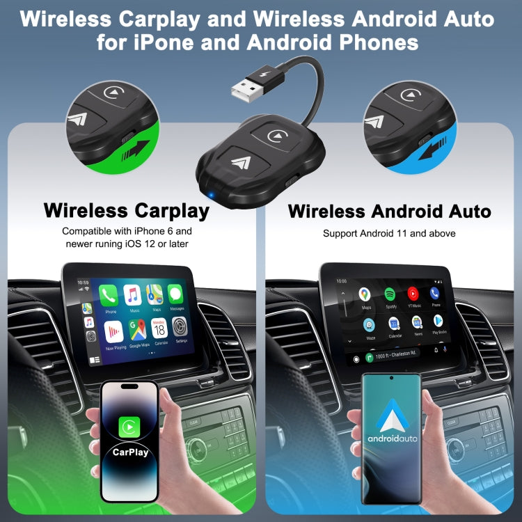 THT-020-9 USB + USB-C / Type-C Wired to Wireless Carplay / Android Auto Adapter(Black) - Bluetooth Adapters by PMC TechLife | Online Shopping South Africa | PMC TechLife | Buy Now Pay Later Mobicred