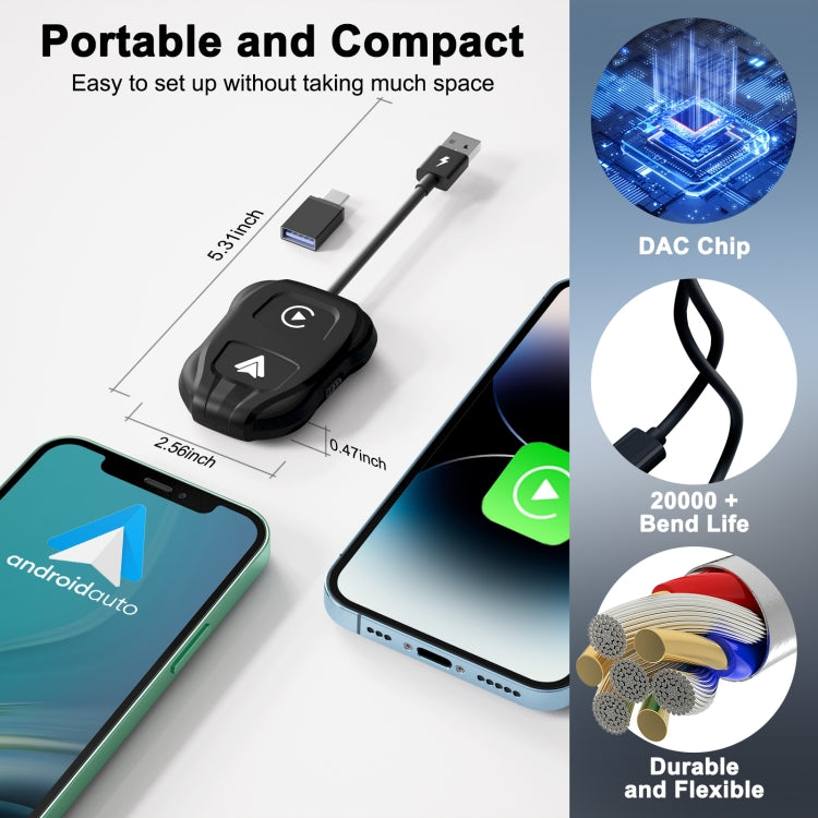 THT-020-9 USB + USB-C / Type-C Wired to Wireless Carplay / Android Auto Adapter(Black) - Bluetooth Adapters by PMC TechLife | Online Shopping South Africa | PMC TechLife | Buy Now Pay Later Mobicred