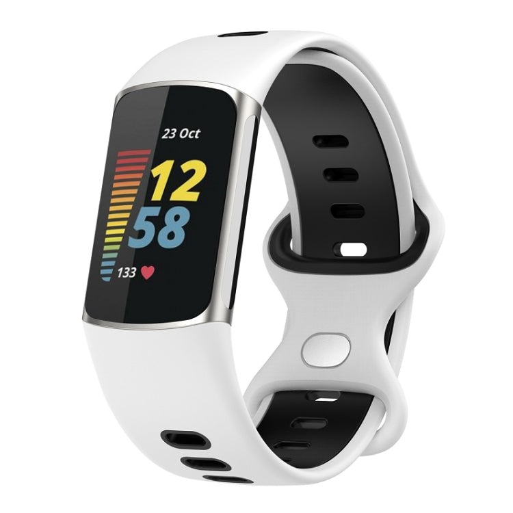 For Fitbit Charge 6 Two Color Silicone Watch Band(White Black) - Watch Bands by PMC TechLife | Online Shopping South Africa | PMC TechLife