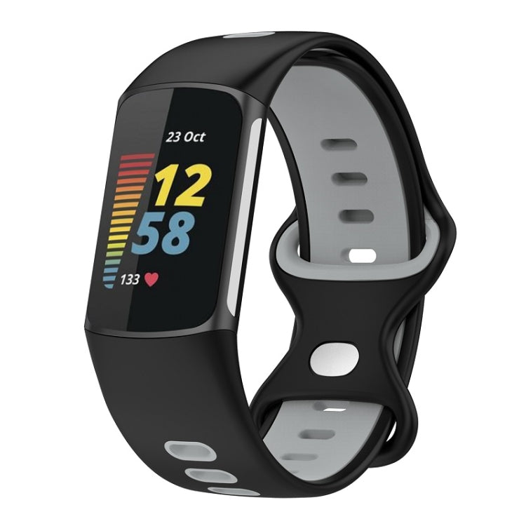 For Fitbit Charge 6 Two Color Silicone Watch Band(Black Grey) - Watch Bands by PMC TechLife | Online Shopping South Africa | PMC TechLife