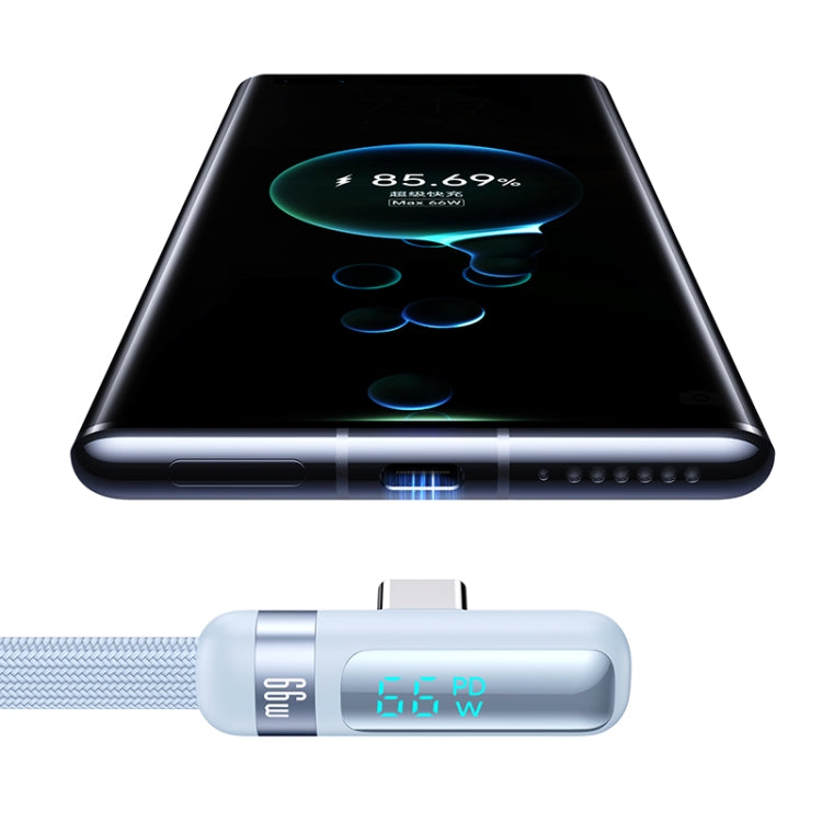 USAMS US-SJ651 6A USB to USB-C/Type-C Aluminum Alloy Digital Display Fast Charging Elbow Data Cable, Length: 1.2m(Black) - USB-C & Type-C Cable by USAMS | Online Shopping South Africa | PMC TechLife | Buy Now Pay Later Mobicred