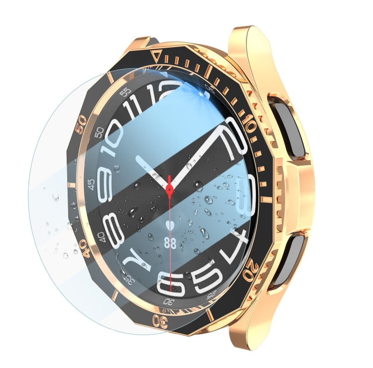 For Samsung Galaxy Watch6 Classic 47mm R960 Electroplate PC Case + Tempered Film + Watch Bezel Ring Set(Black+Rose Gold) - Watch Cases by PMC TechLife | Online Shopping South Africa | PMC TechLife