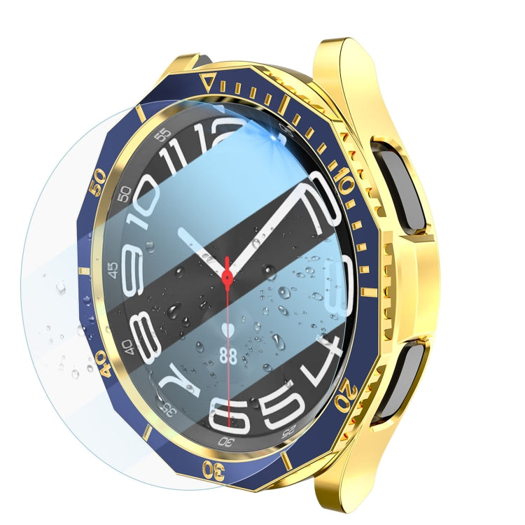 For Samsung Galaxy Watch6 Classic 43mm R950 Electroplate PC Case + Tempered Film + Watch Bezel Ring Set(Blue+Gold) - Watch Cases by PMC TechLife | Online Shopping South Africa | PMC TechLife