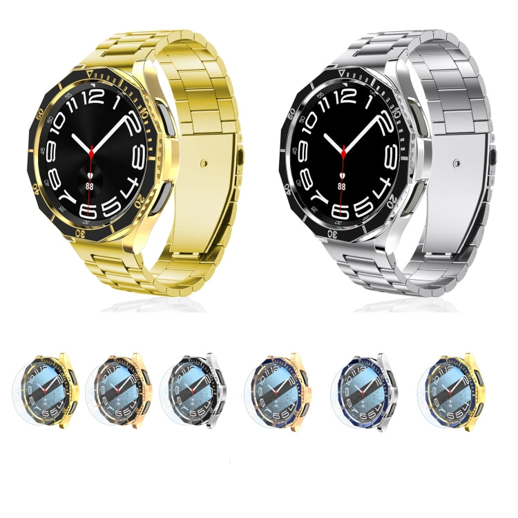For Samsung Galaxy Watch6 Classic 43mm R950 Electroplate PC Case + Tempered Film + Watch Bezel Ring Set(Black+Silver) - Watch Cases by PMC TechLife | Online Shopping South Africa | PMC TechLife