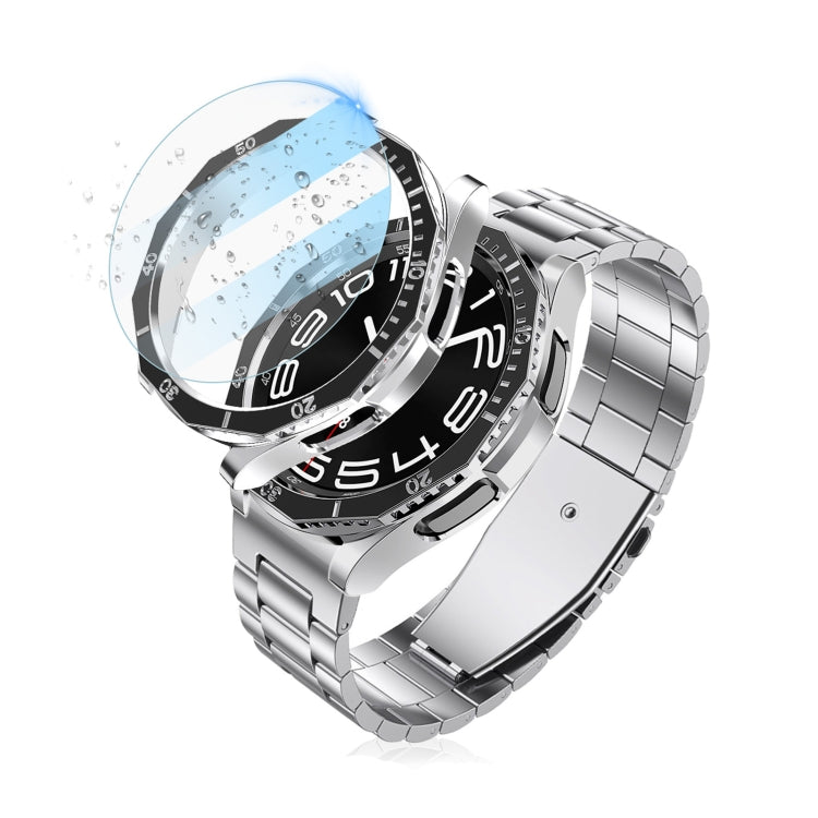For Samsung Galaxy Watch6 Classic 43mm R950 Electroplate PC Case + Tempered Film + Watch Bezel Ring Set(Blue+Rose Gold) - Watch Cases by PMC TechLife | Online Shopping South Africa | PMC TechLife