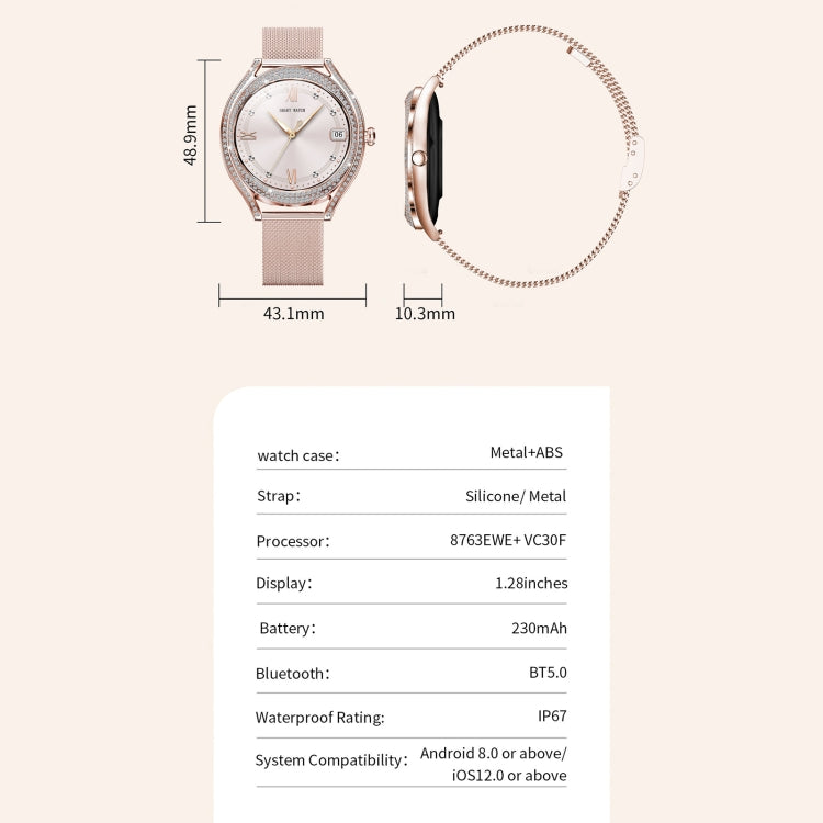 V66 1.28inch BT5.0 Smart Watch Support Heart Rate/ Sleep Detection, Style:Silicone Strap(Gold) - Smart Watches by PMC TechLife | Online Shopping South Africa | PMC TechLife | Buy Now Pay Later Mobicred