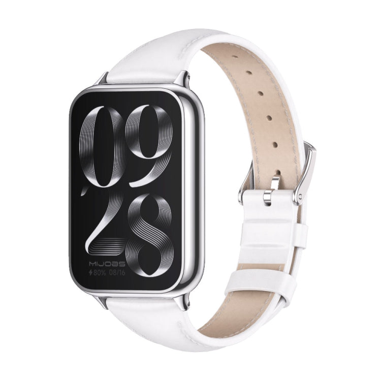 For Xiaomi Smart Band 9 Pro / 8 Pro Mijobs Genuine Leather Slim Watch Band(White Silver) - Watch Bands by MIJOBS | Online Shopping South Africa | PMC TechLife | Buy Now Pay Later Mobicred