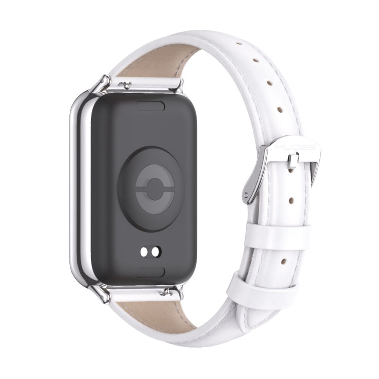 For Xiaomi Smart Band 9 Pro / 8 Pro Mijobs Genuine Leather Slim Watch Band(White Silver) - Watch Bands by MIJOBS | Online Shopping South Africa | PMC TechLife | Buy Now Pay Later Mobicred