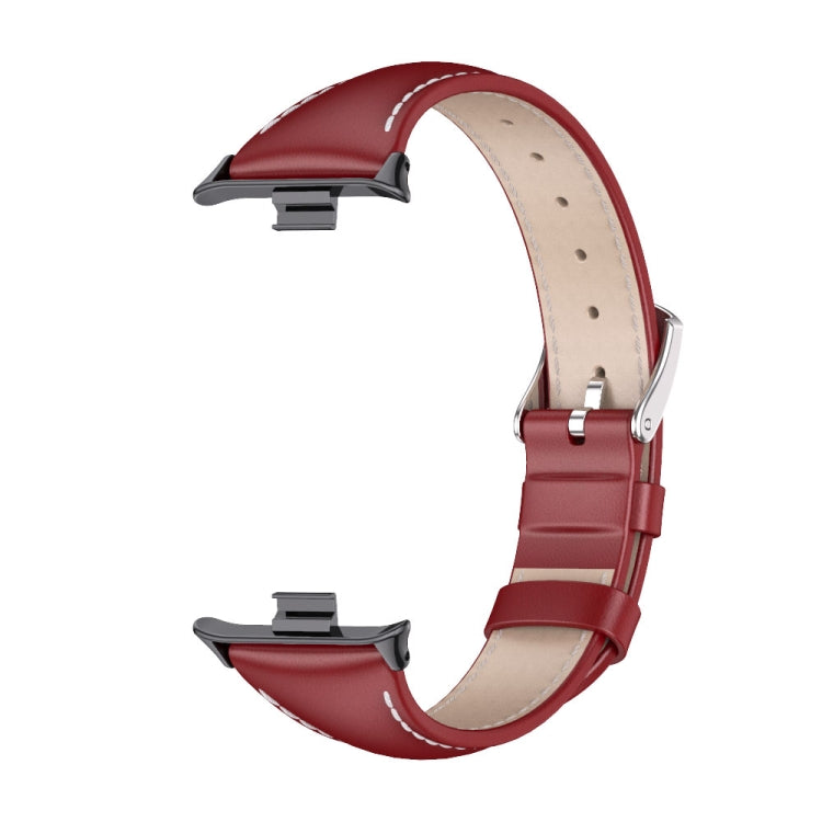 For Xiaomi Smart Band 9 Pro / 8 Pro Mijobs Genuine Leather Slim Watch Band(Red Black) - Watch Bands by MIJOBS | Online Shopping South Africa | PMC TechLife | Buy Now Pay Later Mobicred
