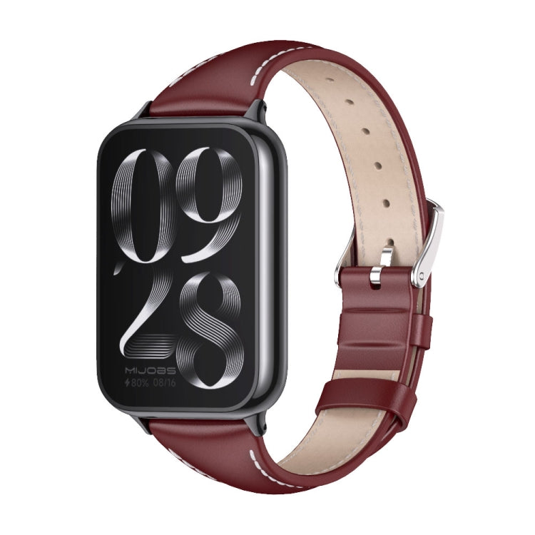 For Xiaomi Smart Band 9 Pro / 8 Pro Mijobs Genuine Leather Slim Watch Band(Wine Red Black) - Watch Bands by MIJOBS | Online Shopping South Africa | PMC TechLife | Buy Now Pay Later Mobicred