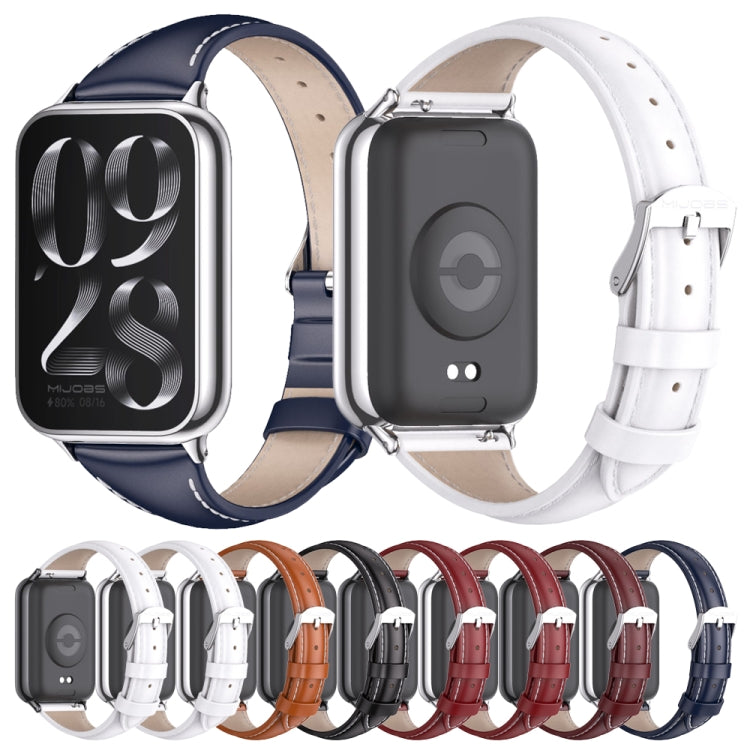 For Xiaomi Smart Band 9 Pro / 8 Pro Mijobs Genuine Leather Slim Watch Band(White Silver) - Watch Bands by MIJOBS | Online Shopping South Africa | PMC TechLife | Buy Now Pay Later Mobicred