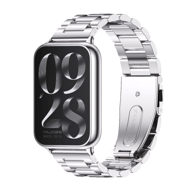 For Xiaomi Smart Band 9 Pro / 8 Pro Mijobs Three Beads Stainless Steel Watch Band(Silver) - Watch Bands by MIJOBS | Online Shopping South Africa | PMC TechLife | Buy Now Pay Later Mobicred
