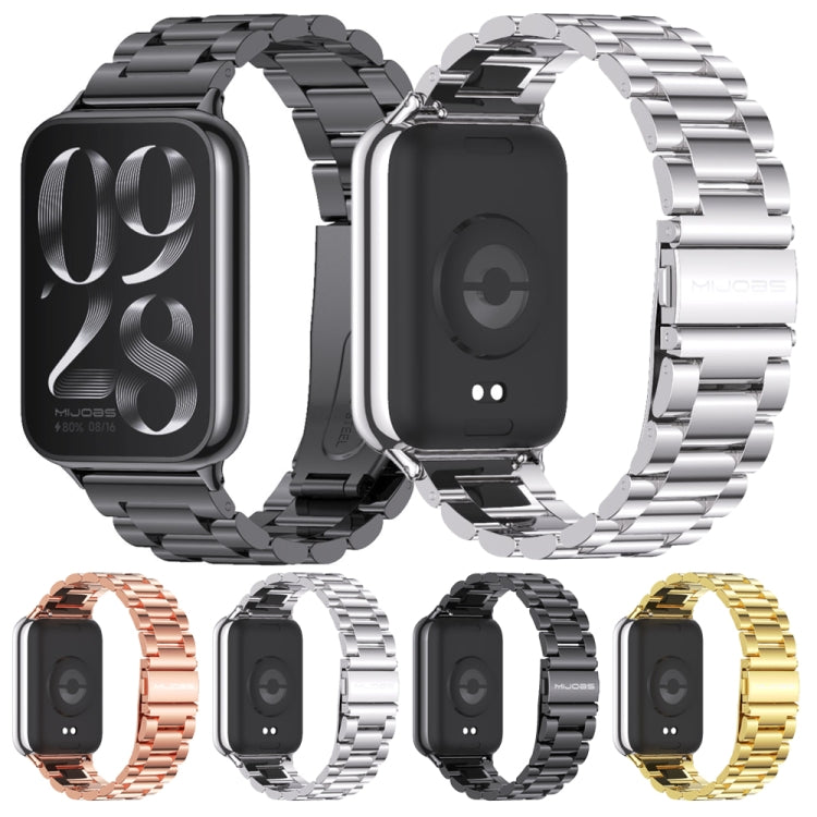 For Xiaomi Smart Band 9 Pro / 8 Pro Mijobs Three Beads Stainless Steel Watch Band(Silver) - Watch Bands by MIJOBS | Online Shopping South Africa | PMC TechLife | Buy Now Pay Later Mobicred