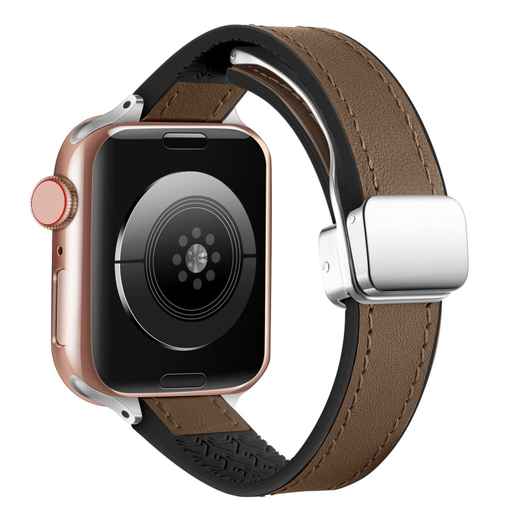 For Apple Watch Series 9 45mm Magnetic Folding Leather Silicone Watch Band(Dark Brown) - free shipping - PMC TechLife - Order now!