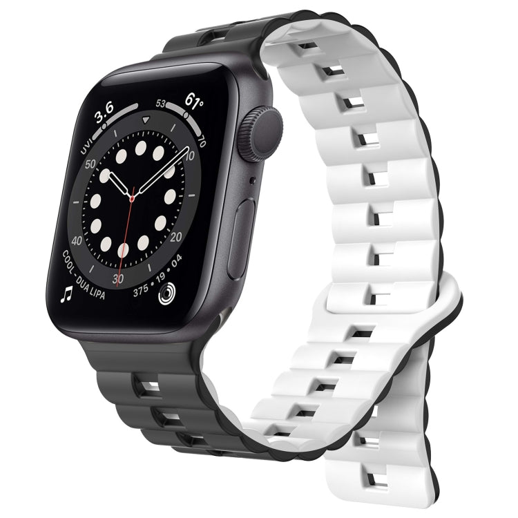 For Apple Watch Series 6 44mm Reverse Buckle Two Color Magnetic Silicone Watch Band(Black+White) - free shipping - PMC TechLife - Order now!