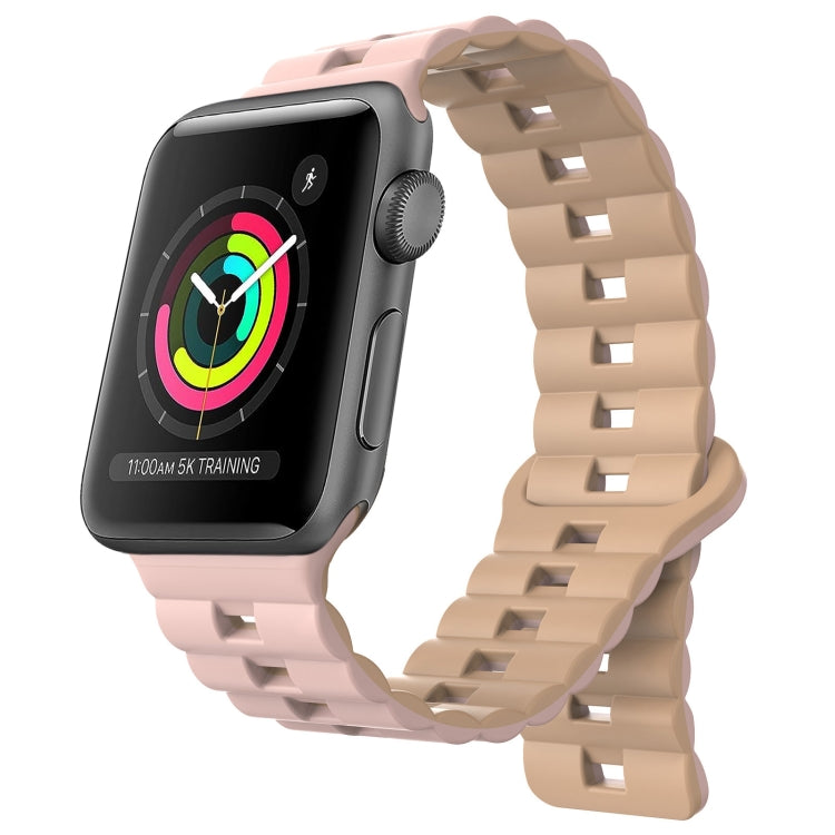 For Apple Watch Series 3 42mm Reverse Buckle Two Color Magnetic Silicone Watch Band(Pink+Grey) - free shipping - PMC TechLife - Order now!