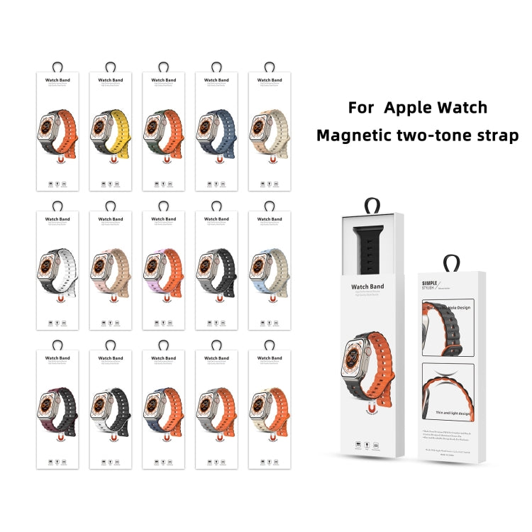 For Apple Watch Ultra 49mm Reverse Buckle Two Color Magnetic Silicone Watch Band(Black+Orange) - free shipping - PMC TechLife - Order now!
