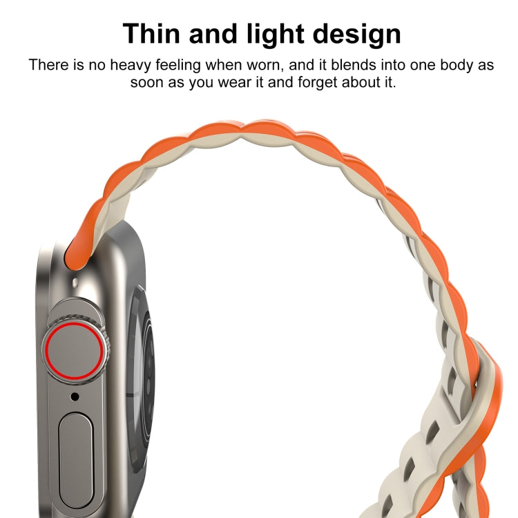For Apple Watch Series 7 45mm Reverse Buckle Two Color Magnetic Silicone Watch Band(Starlight+Orange) - free shipping - PMC TechLife - Order now!