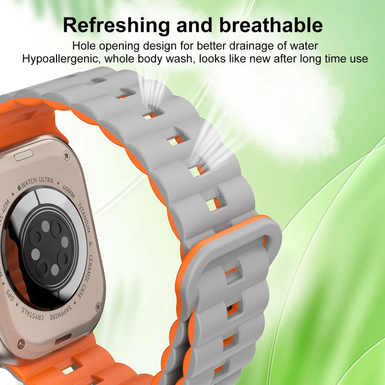 For Apple Watch Ultra 49mm Reverse Buckle Two Color Magnetic Silicone Watch Band(Black+Orange) - free shipping - PMC TechLife - Order now!