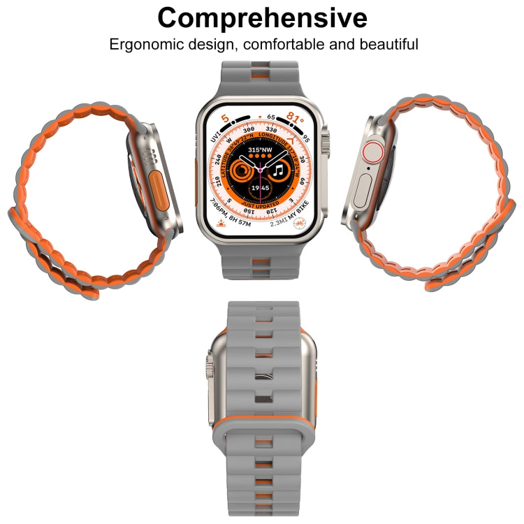 For Apple Watch Ultra 49mm Reverse Buckle Two Color Magnetic Silicone Watch Band(Black+Orange) - free shipping - PMC TechLife - Order now!