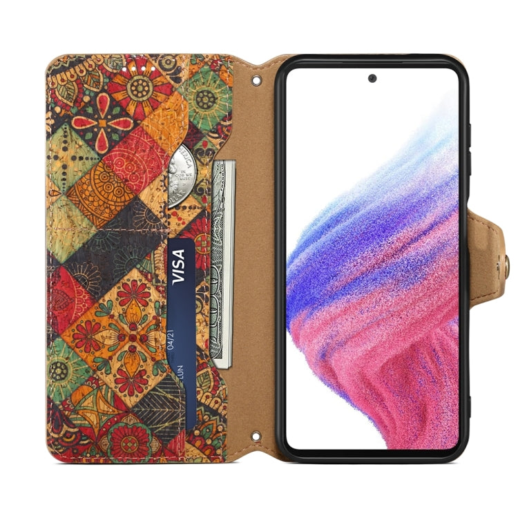 For Samsung Galaxy A14 5G Denior Flower Language Series Cork Fabric Oil Edge Leather Phone Case(Autumn) - Galaxy Phone Cases by Denior | Online Shopping South Africa | PMC TechLife | Buy Now Pay Later Mobicred