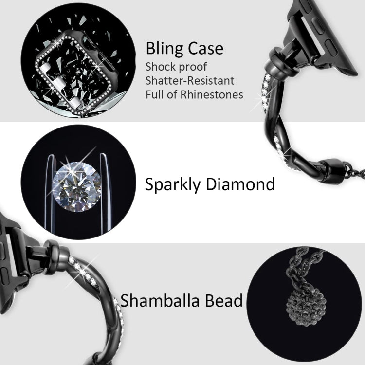 For Apple Watch 38mm Twist Bracelet Diamond Metal Watch Band(Black) - free shipping - PMC TechLife - Order now!