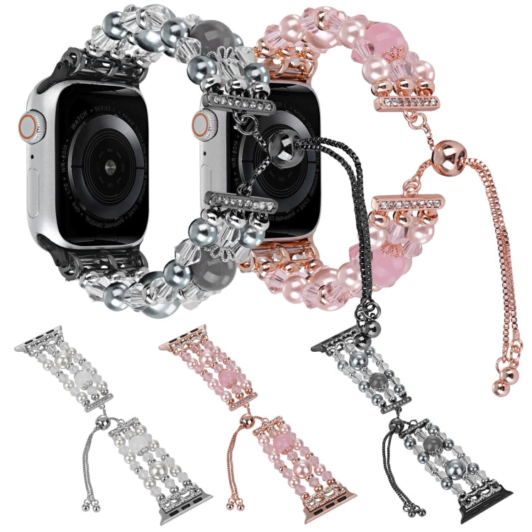 For Apple Watch Series 5 44mm Beaded Onyx Retractable Chain Watch Band(White) - free shipping - PMC TechLife - Order now!