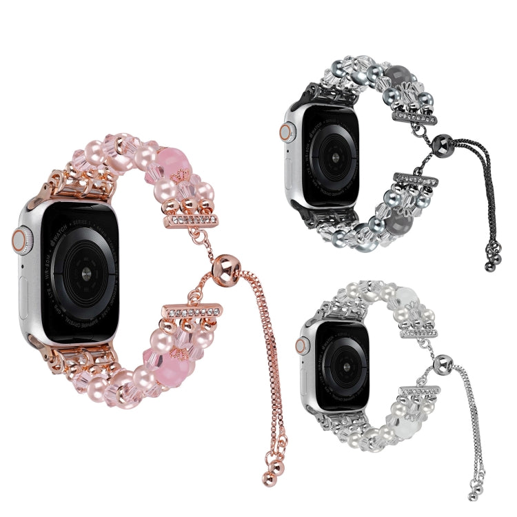 For Apple Watch Series 5 44mm Beaded Onyx Retractable Chain Watch Band(White) - free shipping - PMC TechLife - Order now!