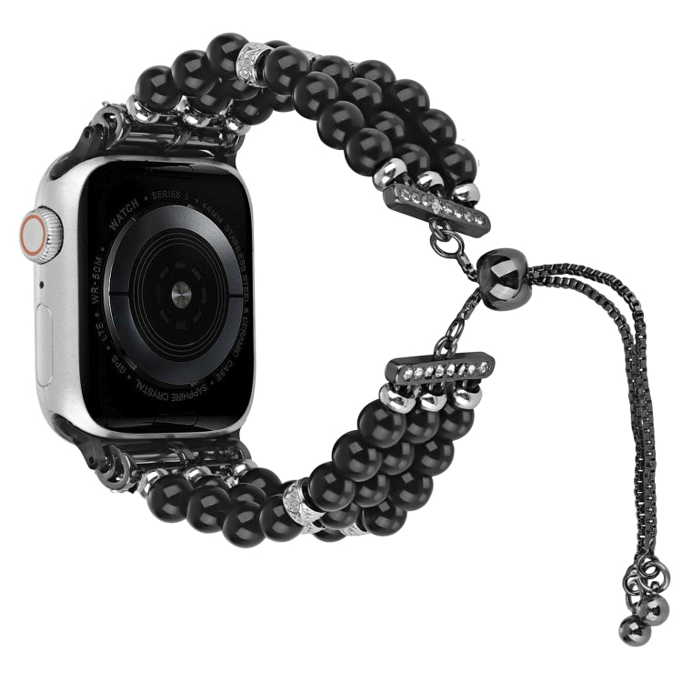 For Apple Watch Series 6 44mm Beaded Pearl Retractable Chain Watch Band(Black) - free shipping - PMC TechLife - Order now!