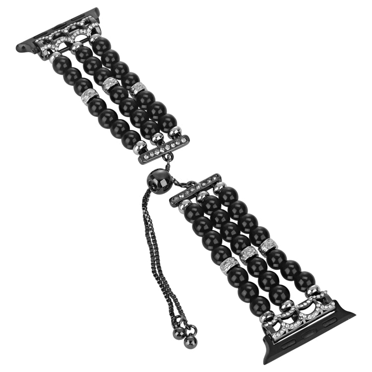For Apple Watch Series 6 44mm Beaded Pearl Retractable Chain Watch Band(Black) - free shipping - PMC TechLife - Order now!