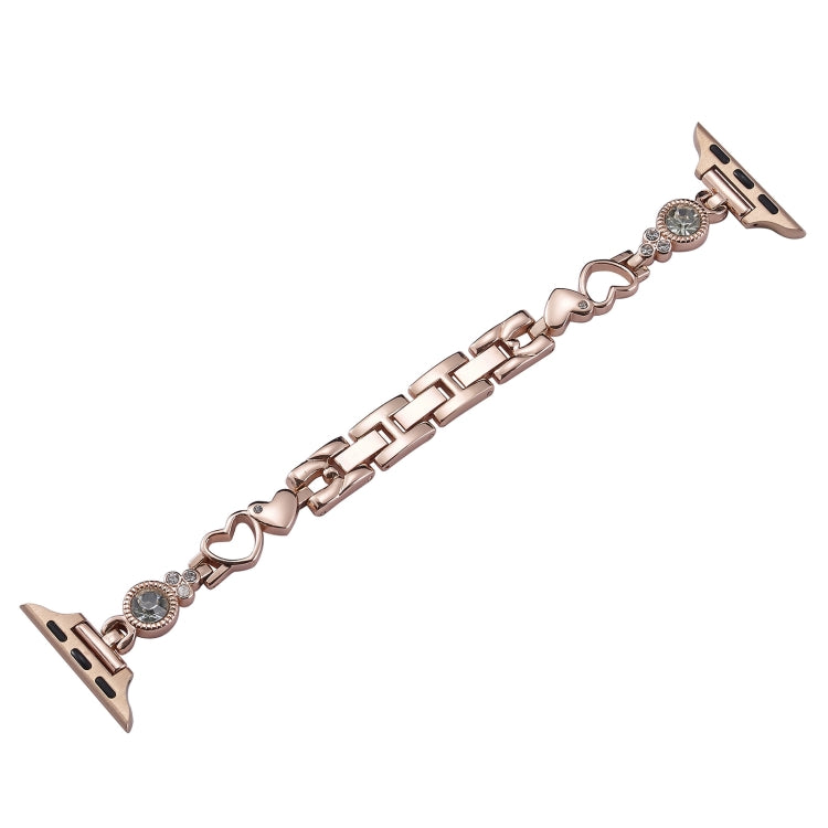 For Apple Watch Series 9 41mm Diamond Hearts Metal Chain Watch Band(Rose Gold) - free shipping - PMC TechLife - Order now!
