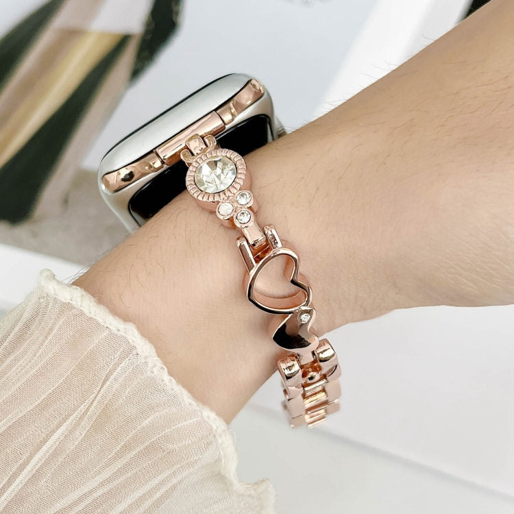 For Apple Watch Series 9 41mm Diamond Hearts Metal Chain Watch Band(Rose Gold) - free shipping - PMC TechLife - Order now!
