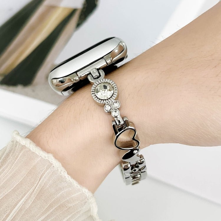 For Apple Watch Ultra 49mm Diamond Hearts Metal Chain Watch Band(Silver) - free shipping - PMC TechLife - Order now!