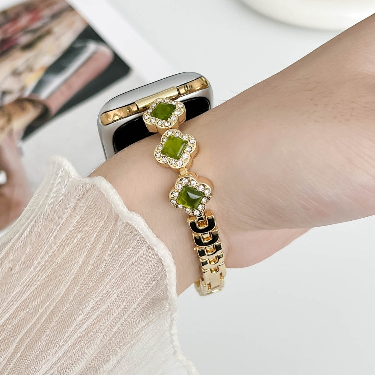 For Apple Watch SE 2022 40mm Diamond Four-leaf Clover Metal Chain Watch Band(Gold) - free shipping - PMC TechLife - Order now!