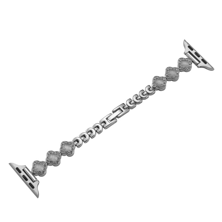 For Apple Watch Series 5 44mm Diamond Four-leaf Clover Metal Chain Watch Band(Silver) - free shipping - PMC TechLife - Order now!