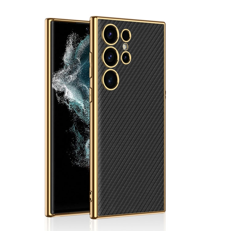 For Samsung Galaxy S24 Ultra 5G GKK Plating TPU + Leather Full Coverage Phone Case(Carbon Fiber) - Galaxy S24 Ultra 5G Cases by GKK | Online Shopping South Africa | PMC TechLife | Buy Now Pay Later Mobicred