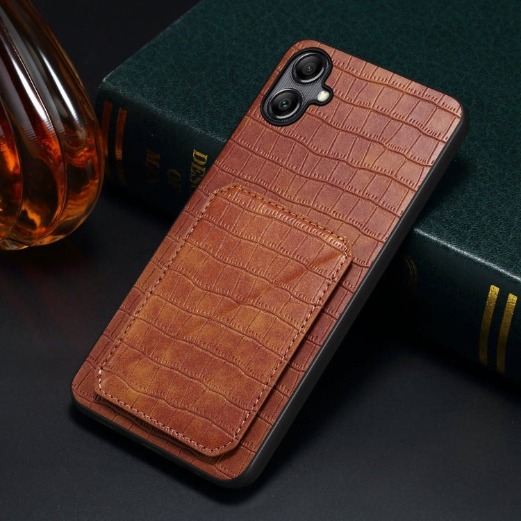 For Samsung Galaxy S23 5G Denior Imitation Crocodile Leather Back Phone Case with Holder(Brown) - free shipping - PMC TechLife - Order now!