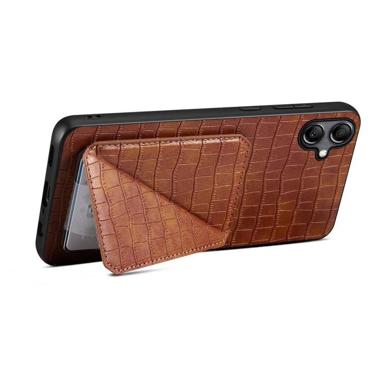 For Samsung Galaxy S23 FE 5G Denior Imitation Crocodile Leather Back Phone Case with Holder(Brown) - Galaxy S23 FE 5G Cases by Denior | Online Shopping South Africa | PMC TechLife