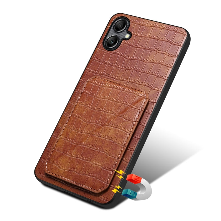 For Samsung Galaxy S23 FE 5G Denior Imitation Crocodile Leather Back Phone Case with Holder(Brown) - Galaxy S23 FE 5G Cases by Denior | Online Shopping South Africa | PMC TechLife