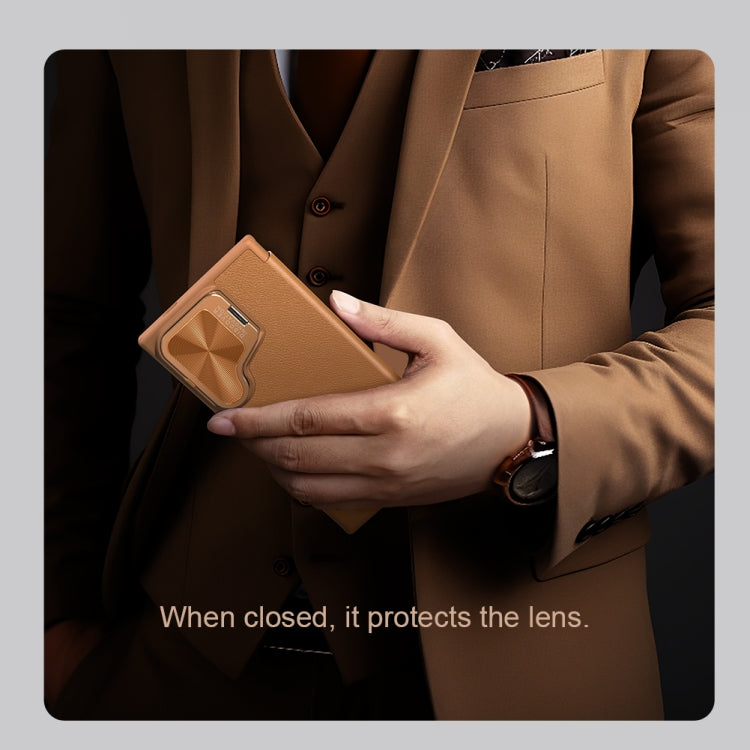 For Samsung Galaxy S24 5G NILLKIN Qin Prop Series Flip Camera Cover Design Leather Phone Case(Brown) - free shipping - PMC TechLife - Order now!