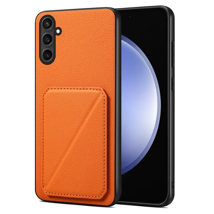 For Samsung Galaxy S23 FE 5G Denior Imitation Calf Leather Back Phone Case with Holder(Orange) - Galaxy S23 FE 5G Cases by Denior | Online Shopping South Africa | PMC TechLife | Buy Now Pay Later Mobicred