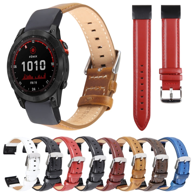 Compatible with Garmin Fenix 7 22mm Plain Weave Genuine Leather Watch Band(Brown) - free shipping - PMC TechLife - Order now!