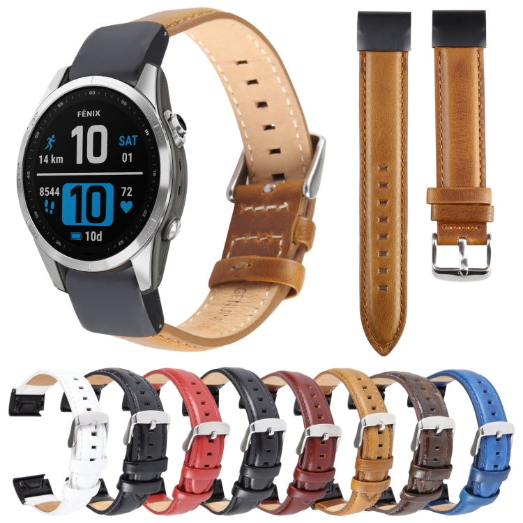 Compatible with Garmin Fenix 7S 20mm  Plain Weave Genuine Leather Watch Band(Brown) - free shipping - PMC TechLife - Order now!