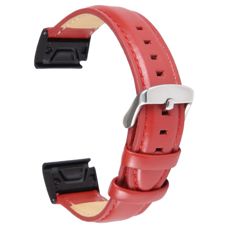 Compatible with Garmin Fenix 7X 26mm Bamboo Joint Texture Genuine Leather Watch Band(Red) - Watch Bands by PMC TechLife | Online Shopping South Africa | PMC TechLife | Buy Now Pay Later Mobicred