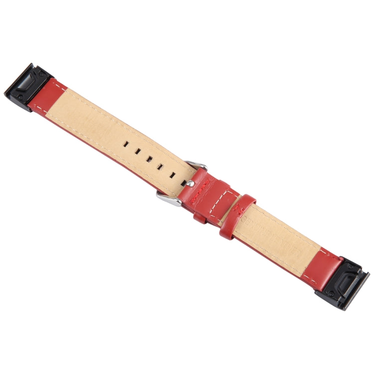 Compatible with Garmin Fenix 7X 26mm Bamboo Joint Texture Genuine Leather Watch Band(Red) - Watch Bands by PMC TechLife | Online Shopping South Africa | PMC TechLife | Buy Now Pay Later Mobicred