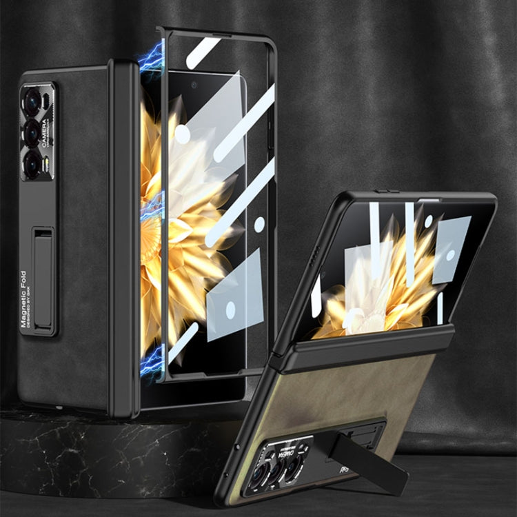 For Honor Magic V2 GKK Integrated Frosted Fold Hinge Leather Phone Case with Holder(Brown) - free shipping - PMC TechLife - Order now!