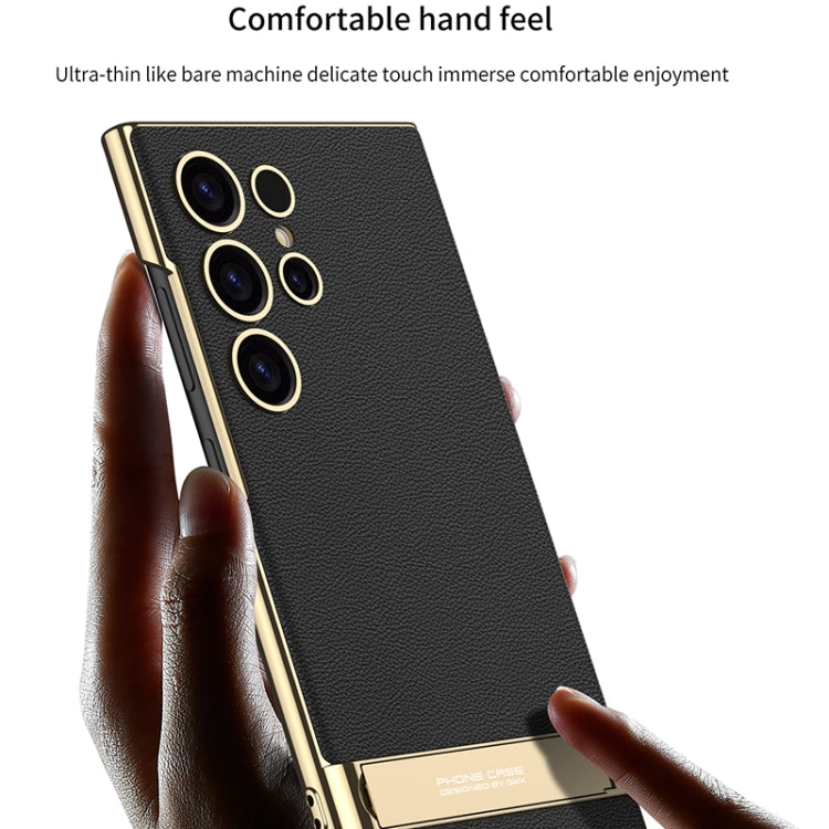 For Samsung Galaxy S24 Ultra 5G GKK Triumph Ultra-Thin Plain Leather Phone Case with Holder(Carbon Fiber) - Galaxy S24 Ultra 5G Cases by GKK | Online Shopping South Africa | PMC TechLife | Buy Now Pay Later Mobicred