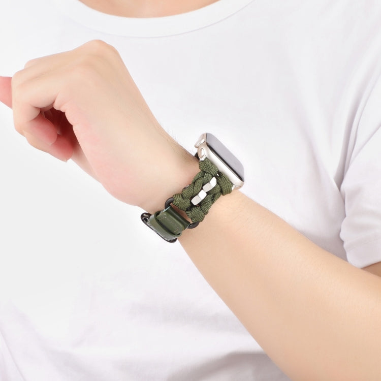 For Apple Watch Series 9 45mm Paracord Genuine Leather Watch Band(Army Green) - free shipping - PMC TechLife - Order now!