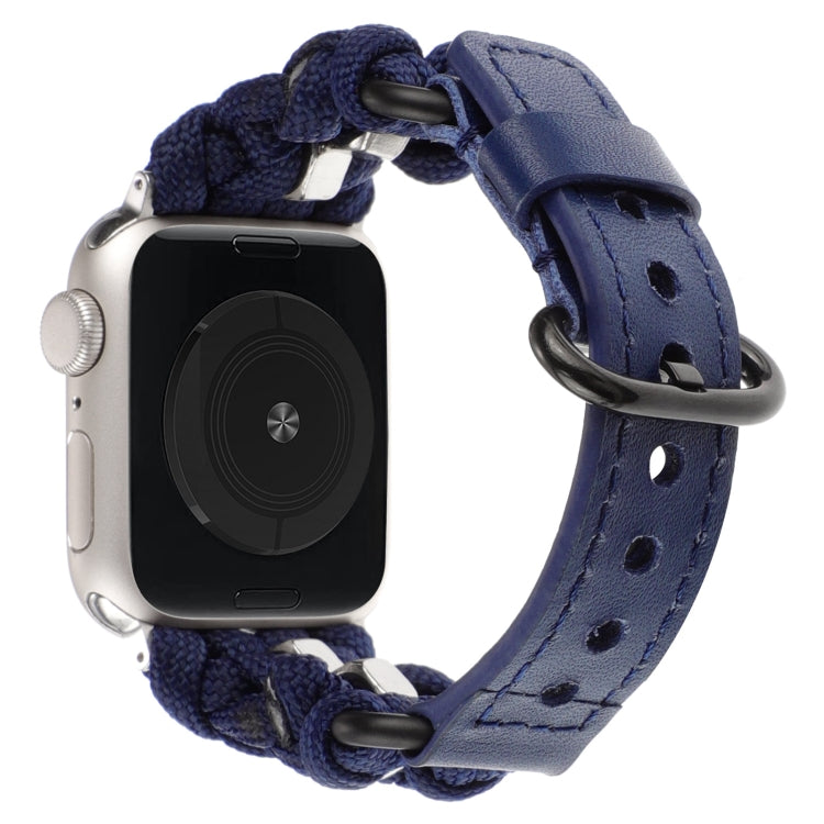 For Apple Watch Series 9 41mm Paracord Genuine Leather Watch Band(Royal Blue) - Watch Bands by PMC TechLife | Online Shopping South Africa | PMC TechLife