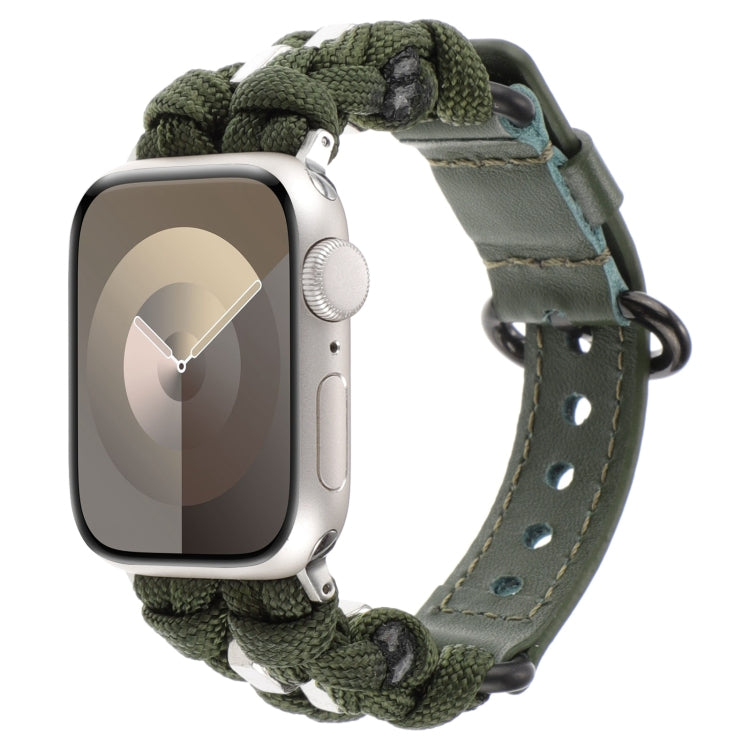 For Apple Watch Series 6 40mm Paracord Genuine Leather Watch Band(Army Green) - Watch Bands by PMC TechLife | Online Shopping South Africa | PMC TechLife